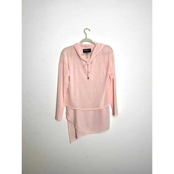 Frank Lyman Sheer Pink Hooded Tunic Top Size Small Athleisure Flowy Feminine - Picture 2 of 8
